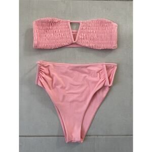 Tori Praver Bikini Swimsuit High Waist Smocked Bandeau Swimwear